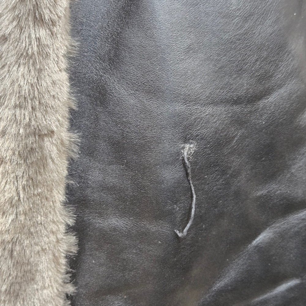 NWT WEWOREWHAT Bonded Faux Fur Trench Coat Vegan Leather Black Carmel 6822 - Picture 10 of 12